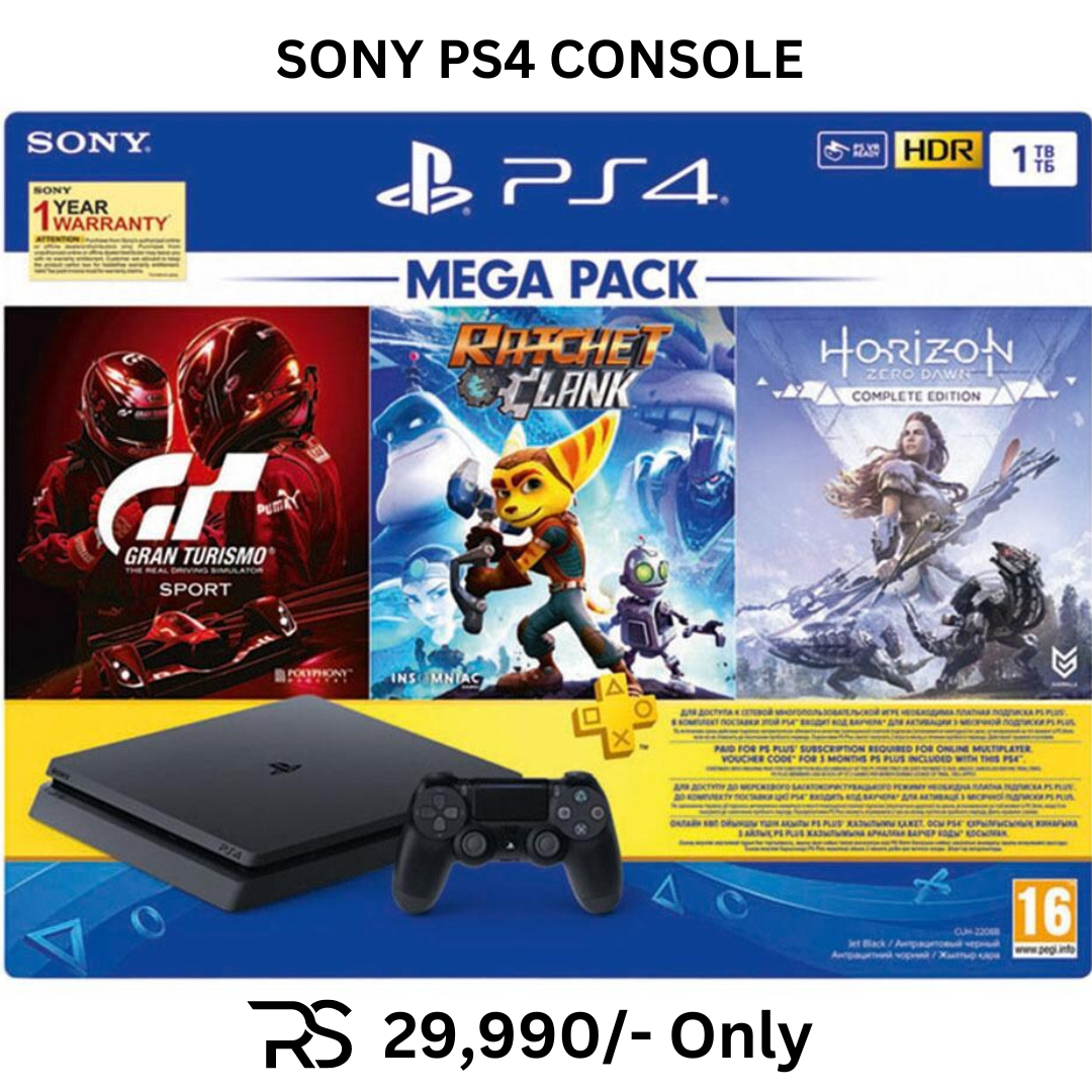 Sony PS4 Console, 1TB Slim With 3 Games - Gran Turismo Sport, Ratchet & Clank, Horizon Zero Dawn - Image 1